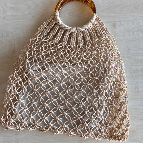 Raffia bag like new with tortoiseshell handle and cotton interior