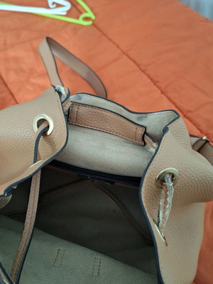 KEM drawstring backpack bag used, beige
