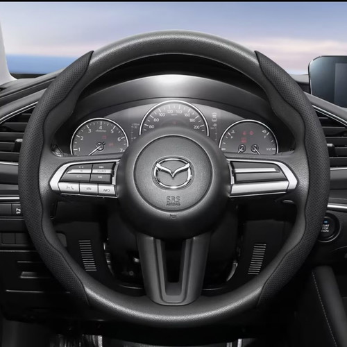 Breathable artificial leather steering wheel cover for Mazda, segmented design