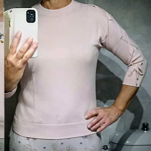 Blouse salmon with lace-up sleeves, like new, size M