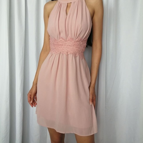 Vila pink elegant short dress with lace belt size S used