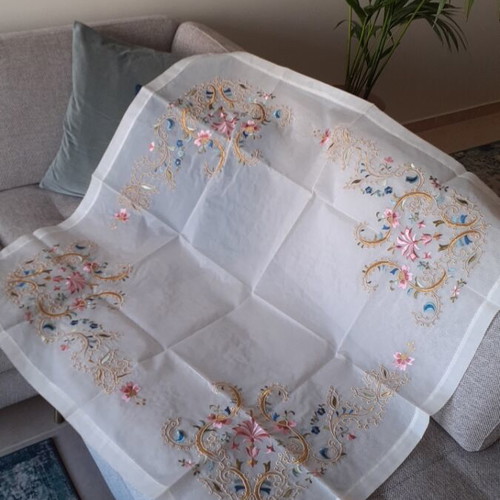 Organza tablecloth new with rich Byzantine embroidery