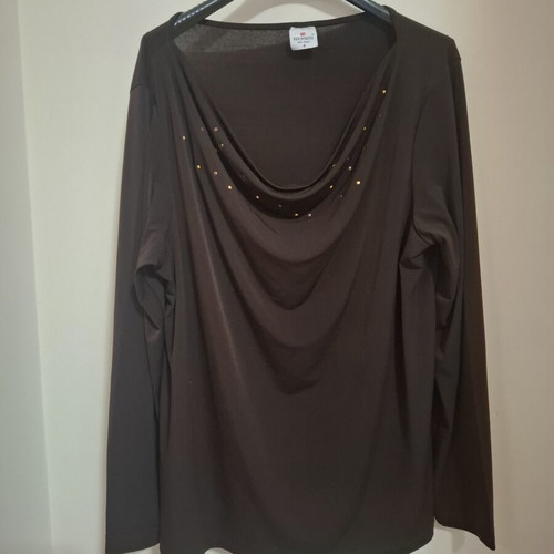 Roses blouse with draped neckline and gold pearls like new, brown