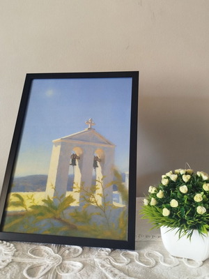 White Cycladic Church Wall Painting 21x30 cm New Greek Summer Decor