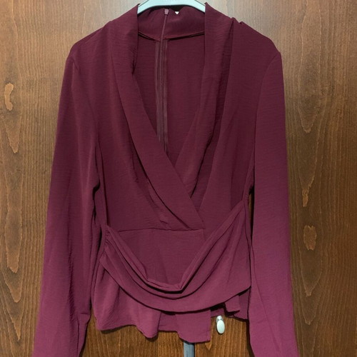 Wrap blouse long sleeve burgundy new size L