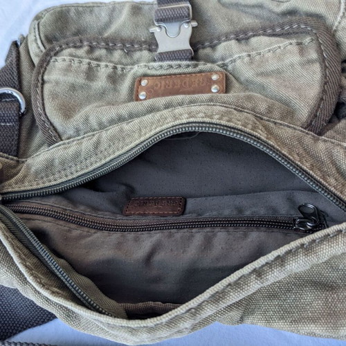 Frederic shoulder bags used, jean fabric, gray and green
