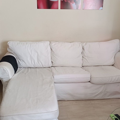EKTORP IKEA sofa with chaise lounge used, white cover