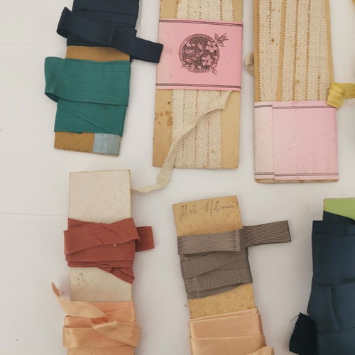 Sewing ribbons used, pack of 10 pieces, 1960s vintage