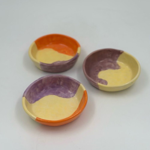 Handmade ceramic bowls set of 3, new, multicolor