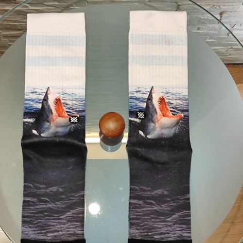 Stance Landlord Crew socks with great white shark design, large 43-46