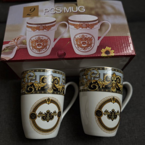 Versace Italy G-7602-7 Porcelain Dessert Plate Set 7pcs with 2 Cups
