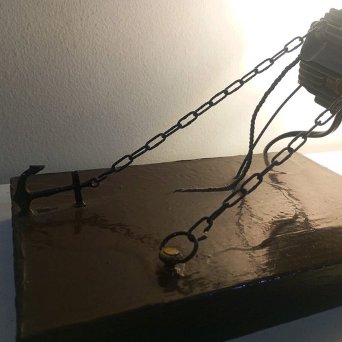 Handmade desk lamp from chainsaw parts and wood new