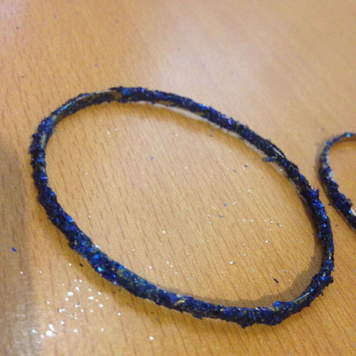 Handmade bracelets hoops with blue glitter, used, set of 2