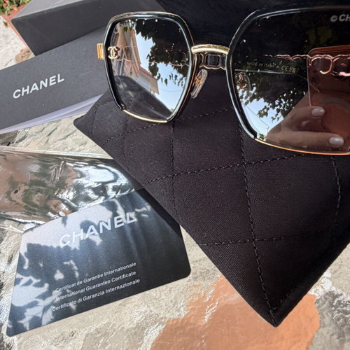 Chanel women's sunglasses black and gold, new model
