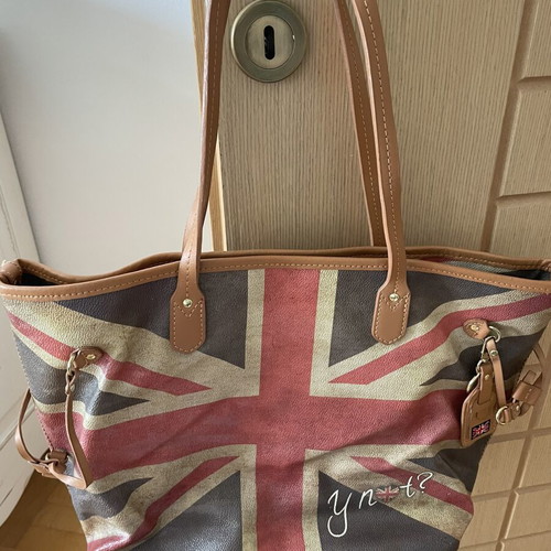 Y Not? Shoulder Shopping Bag used, blue and red