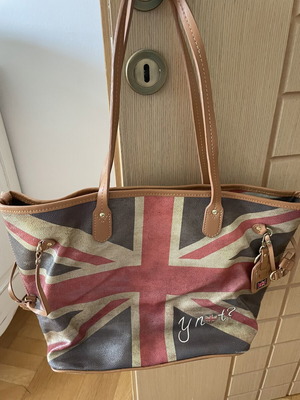 Y Not? Shoulder Shopping Bag used, blue and red