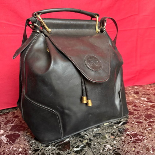 Leather shoulder bag black with gold details used