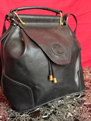 Leather shoulder bag black with gold details used