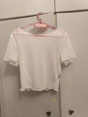 Shein λευκή διάφανη μπλούζα με κοντό μανίκι, μέγεθος S