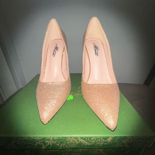 Glitter high heel pumps rose gold champagne used, size 37