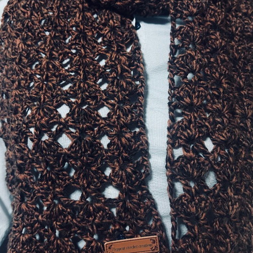 Handmade knitted set scarf, hat and gloves brown