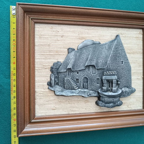 Embossed Tin Plaque with Chaumière House in Excellent Condition