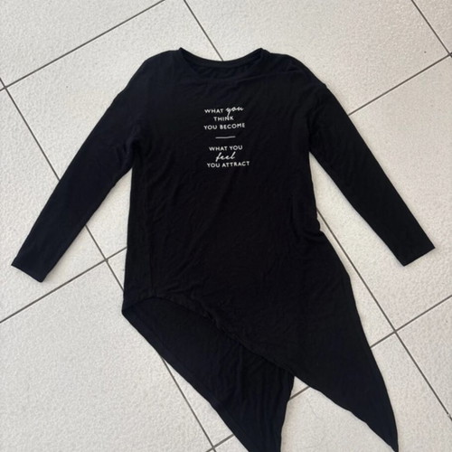 Bershka Black Asymmetric Long-Sleeve Blouse S with Minimal Print like new