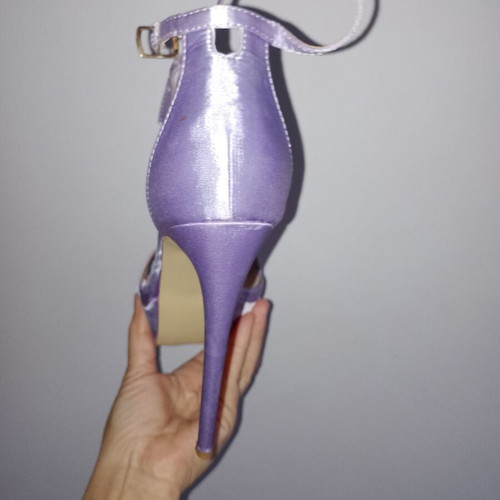 Purple satin evening sandals like new, size 38, with gift pouch
