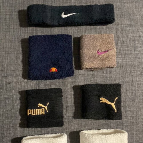Sports wristbands and headband used, pack of 11 items