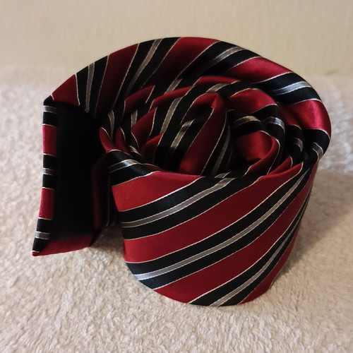 Stafford men's tie burgundy with black and gray stripes, 100% silk, like new