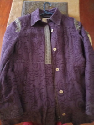 Cotton mid-length coat used with embroidery gray