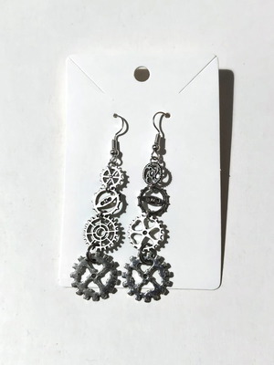 Steampunk silver earrings with stainless steel hooks new