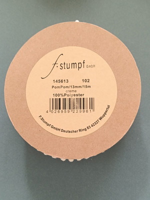 Διακοσμητική κορδέλα με πον πον F.Stumpf GmbH, καινούργια, 13mm x 15m, κρεμ