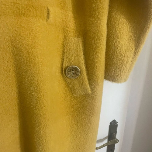 Long mustard fluffy jacket with belt used, size L