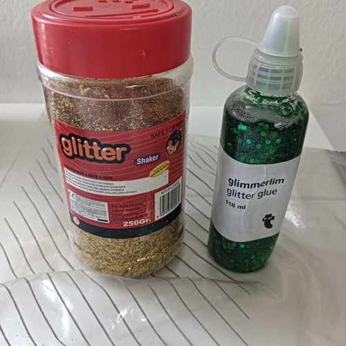 Glitter set like new, gold and green glue for crafts