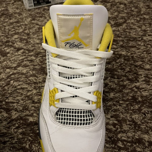 Jordan 4 Retro Vivid Sulfur sneakers, size 44, white and yellow