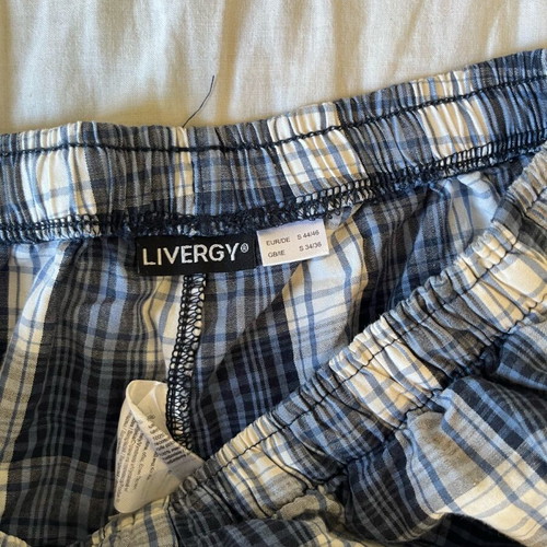 Men's pajama pants set like new, checkered and grey melange