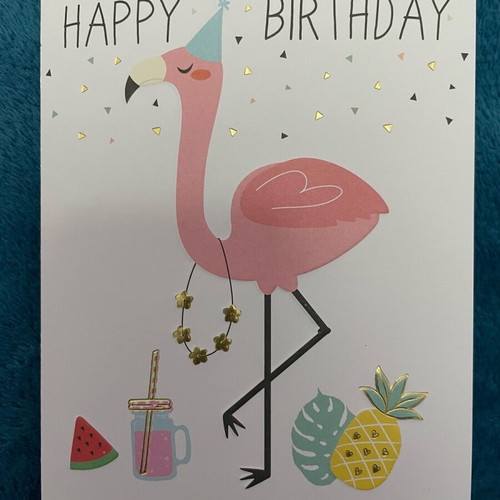 Birthday greeting card new with flamingo design