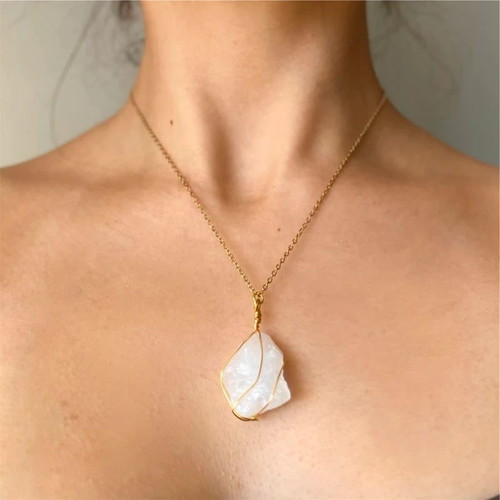 Handmade necklace with raw white quartz made to order