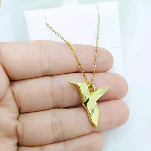 Handmade Origami Hummingbird Minimal Necklace gold new