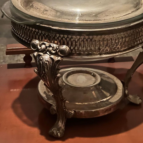 Vintage Silver-Plated Chafing Dish with Glass Container and Lid used