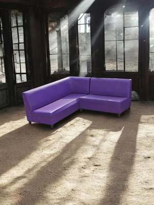 Handmade corner sofa used, leather and wood, professional