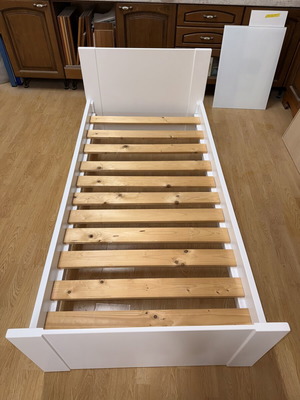 Single bed MDF 30mm white lacquer new, 100x200 cm