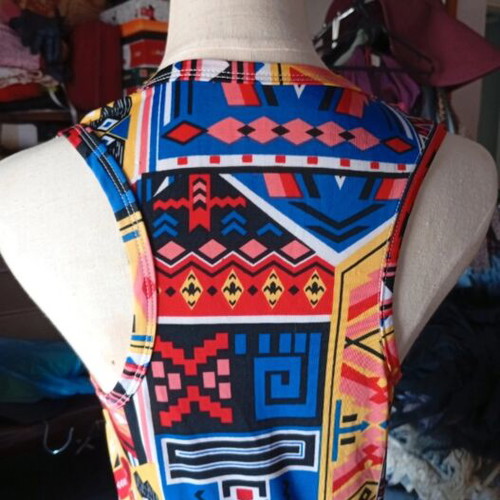 Boho ethnic dress with side slits, elastic, M/L