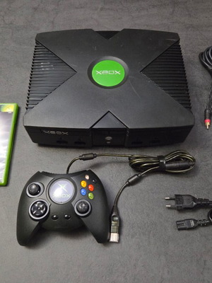 Xbox Original console used with controller, cables and Euro 2004 game
