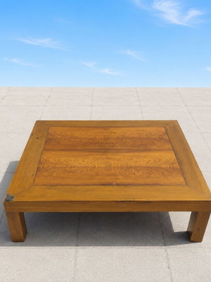 Coffee table used, square 1250x1250 mm, walnut veneer, solid wood legs