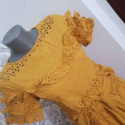 Women's cotton set blouse with skirt like new, mustard color, size XS