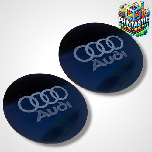 Audi 69mm cup holder covers set of 2 gloss black plexiglass new