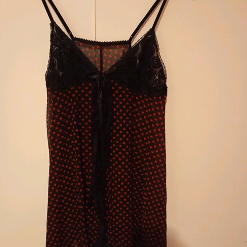 Sexy sheer nightgown black with red polka dots size L like new