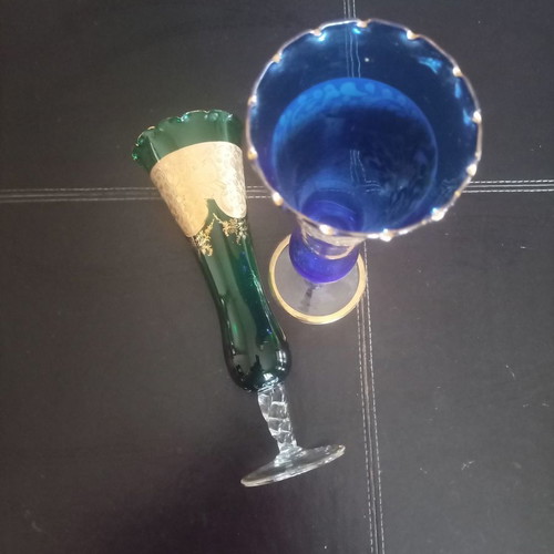 Set of crystal gilded vases used, 1960s